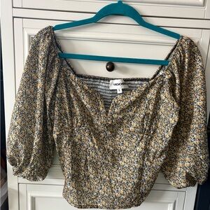 Vigoss Puff Sleeved Smocked Boho Cottagecore Floral Women's Top NWT Size L